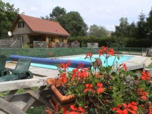 La piscine cloturée et un chalet